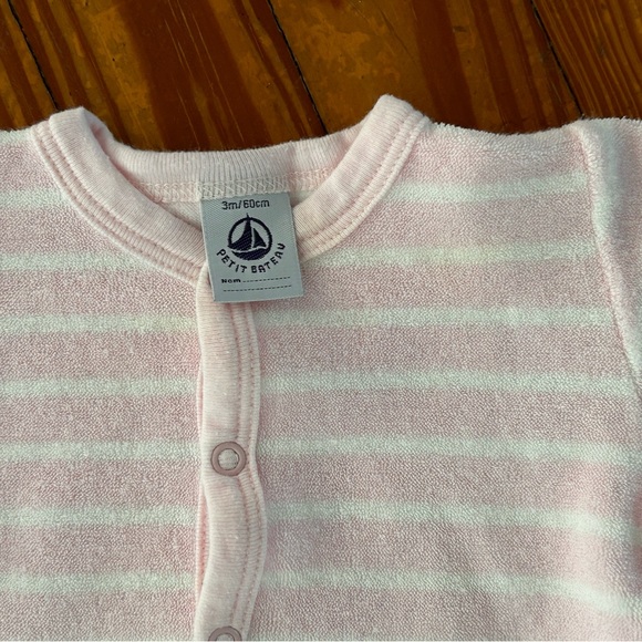Petit Bateau Terry pyjama strips pink and white size 3 months baby girl pajama - Picture 2 of 6